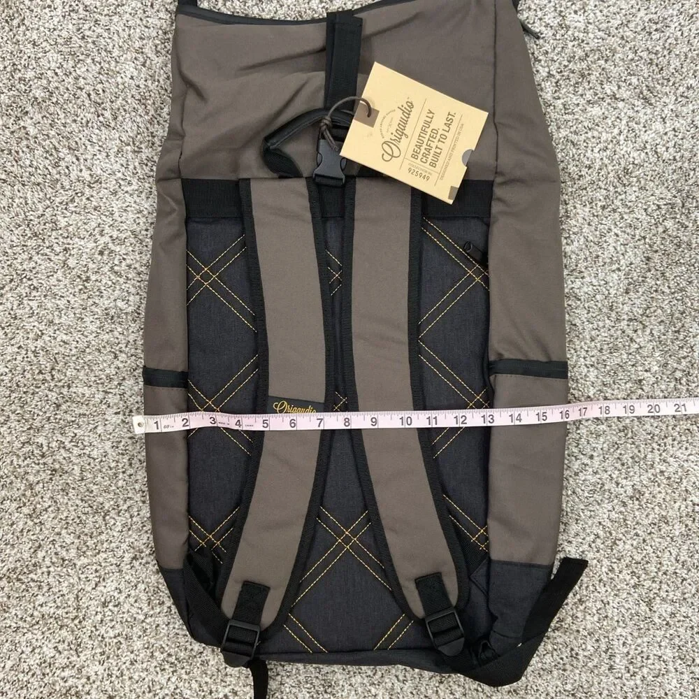 Origaudio El Dorado Roll Top Backpack Bag NEW Brown/Black Multi Pocket Laptop